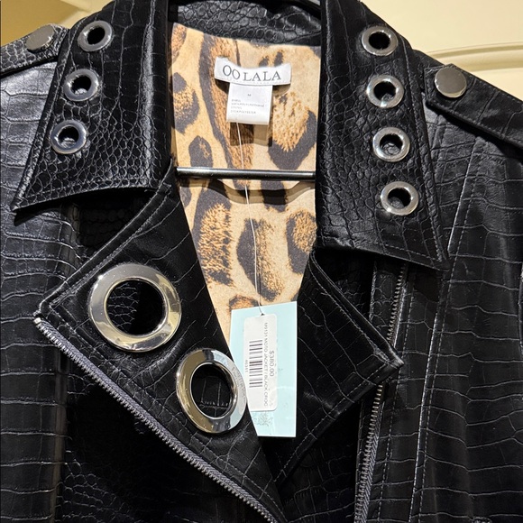 Black Croc-Embossed Leather Jacket - Picture 2 of 3